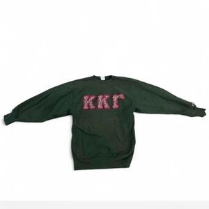 Vintage Champion Dark Green Crewneck Sweatshirt with Red/pink Appliqué Letters